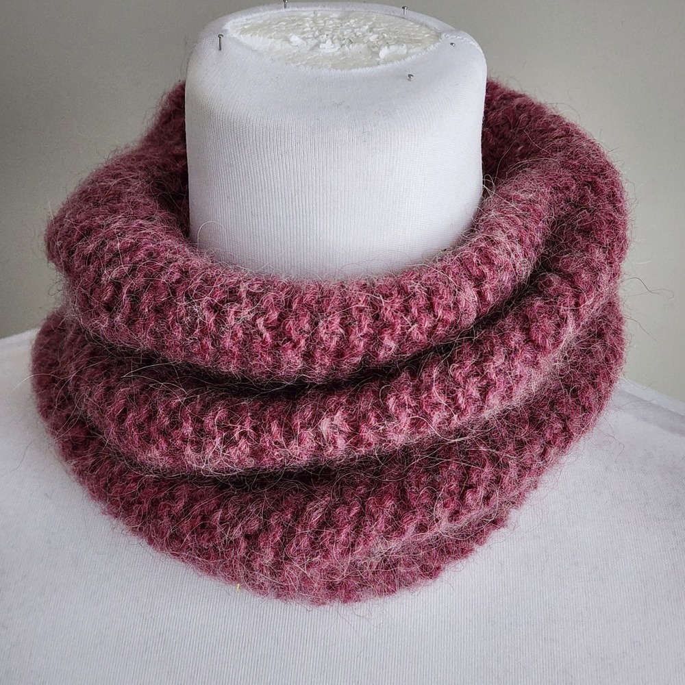 Wool Neck Warmer Hand Knit Cowl Scarf Raspberry Winter Warm Natural Cozy Rustic